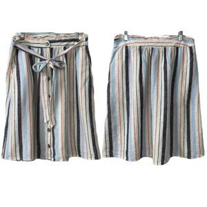 a.n.a Women's Chambray Striped Paperbag Waist Linen Skirt Coastal Grandma 12